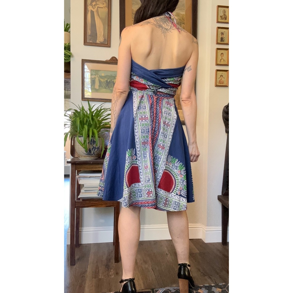 Vintage 60s 70s wrap convertible halter dress dashiki print hippie bohemian - Picture 4 of 9